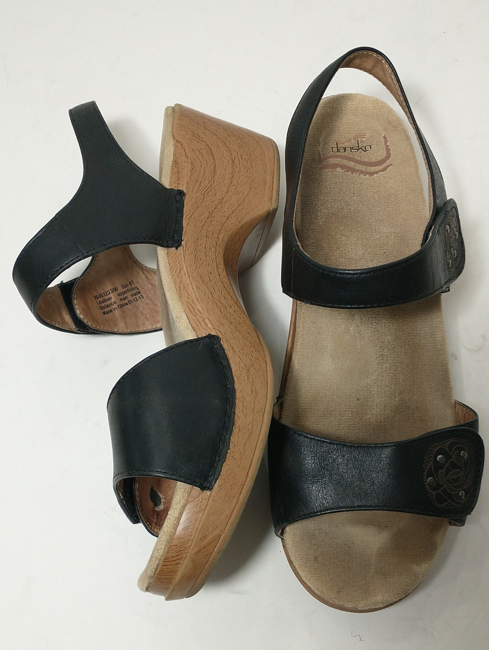 Dansko Sonnet Leather Wedge Sandal, Black, Size 10.5, Cottagecore, Granny Core